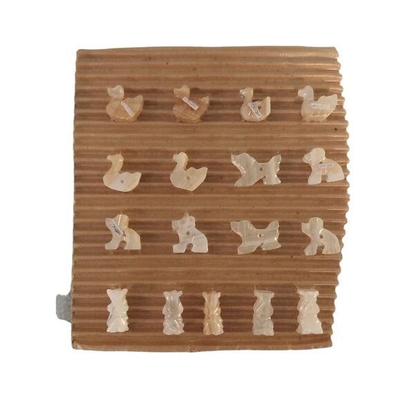 Mexican Onyx Marble Animal Beads Dog Duck Aztec God Vintage NOS 17pcs - Picture 2 of 4